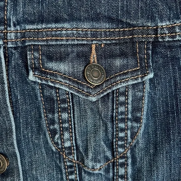Old Navy  jean jacket womens XS Trucker‎ medium dark stretch denim Old School - Picture 4 of 12